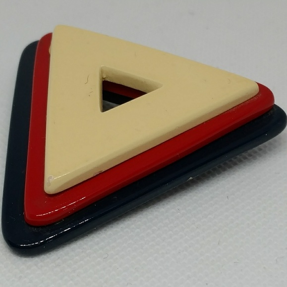 Vtg Red, "White", & Blue stacked triangle brooch - Picture 6 of 7